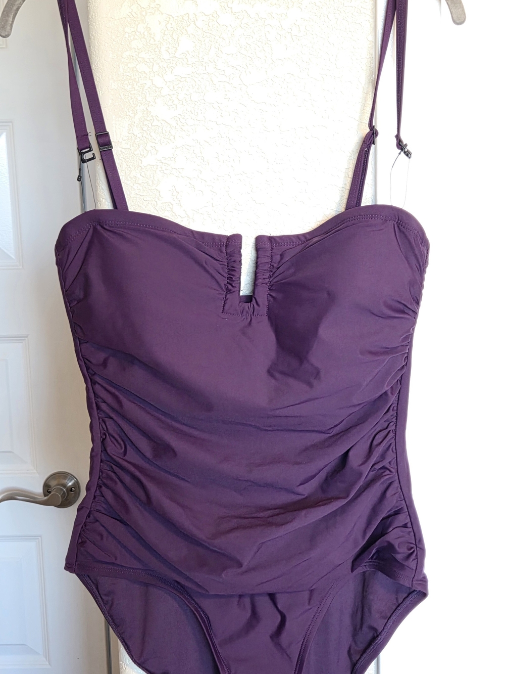 DKNY Plum Strapless Ruched One-Piece Swimsuit